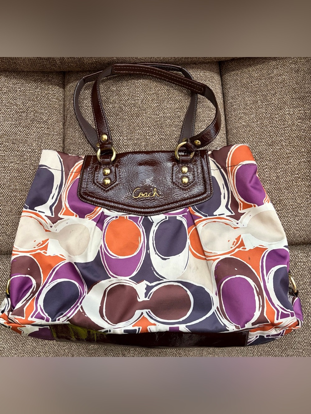 Coach Multicolor Circle Print Shoulder Bag - Purple, Orange & Brown
